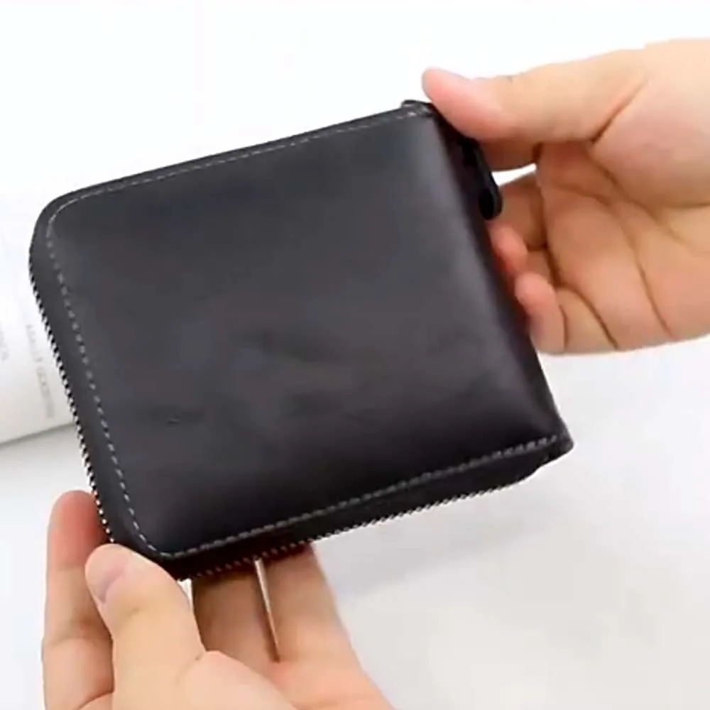 

Portable PU Leather Short Zipper Wallet Multi-card Button Men's Coin Purse Cash Clamp Waterproof Tri-fold Wallet School