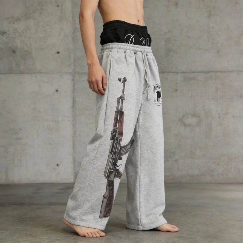 

2026 new street punk style double-waist letter-printed long pants, casual and versatile sport pants