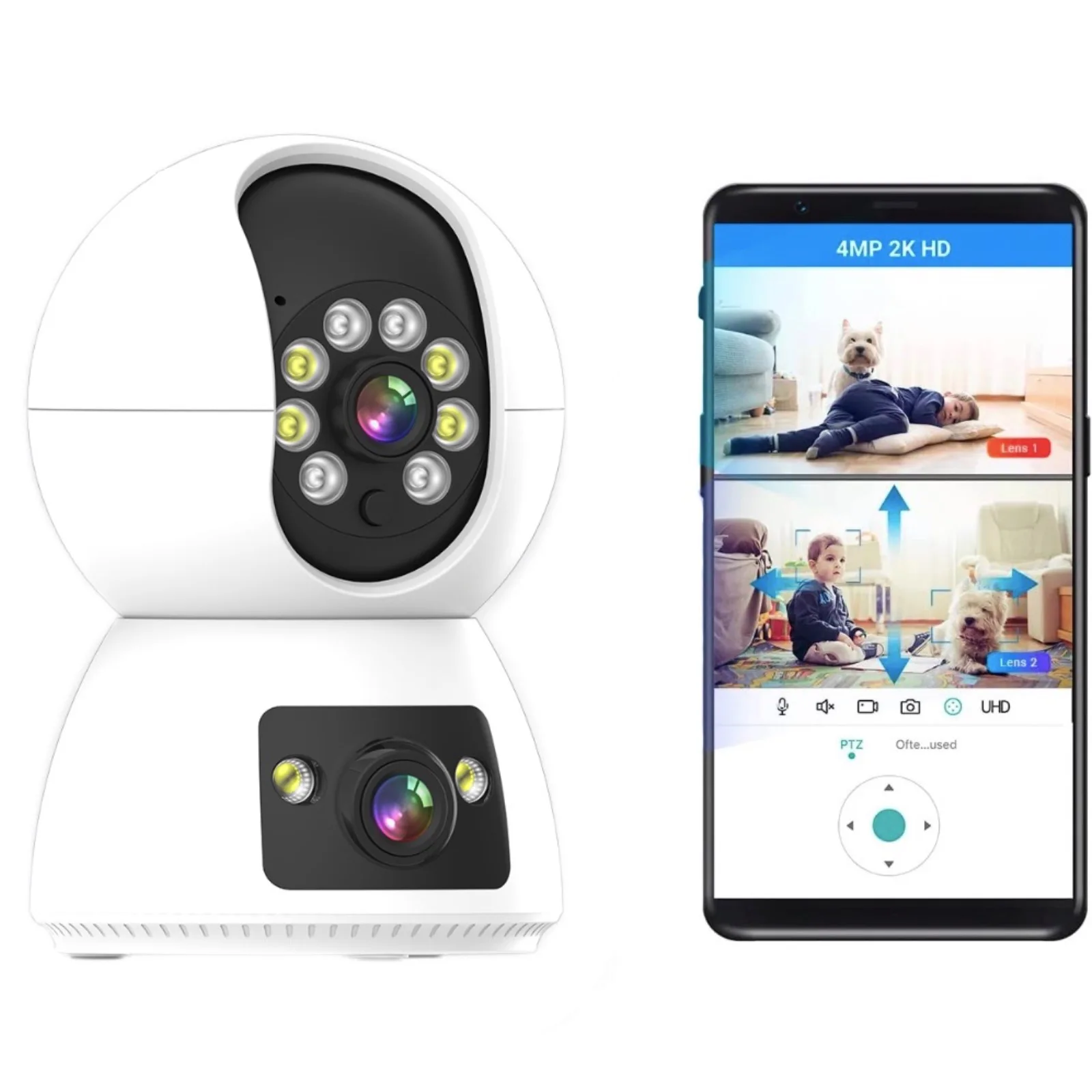 Baby Monitor Security Camera Dual Lens Dual Screen 4MP 2K Resolution with Pan Tilt Zoom/ Motion Alerts Ideal Work with Alexa