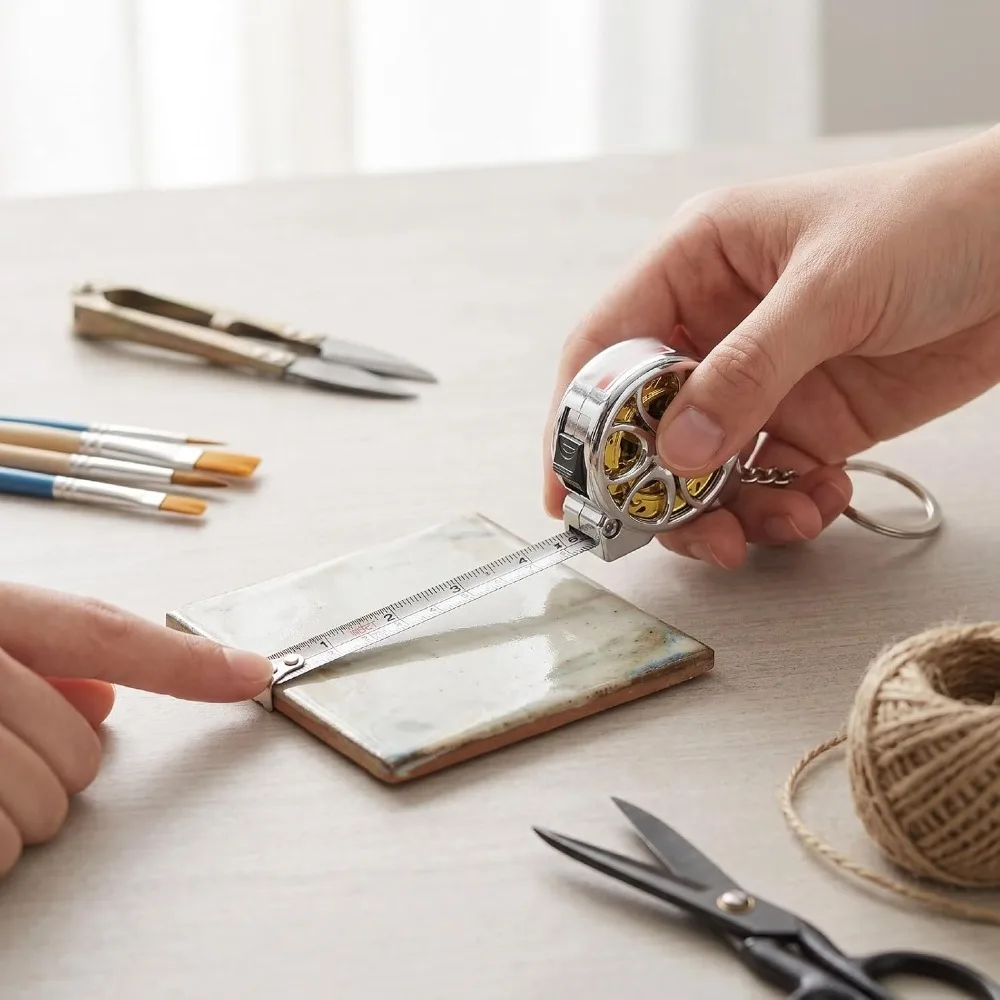 Stainless Steel Keychain Tape Measure Rustproof Self-Locking Retractable Tape Measure 2M Length Metric Scale