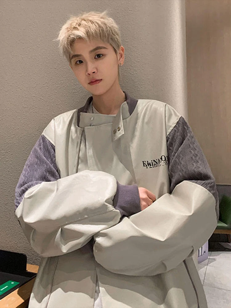 

High Street Hiphop Stand Collar Pilot Jaet Men's Sle Spring Autumn Trendy Brand Cool Haome Leather Baseball Coat