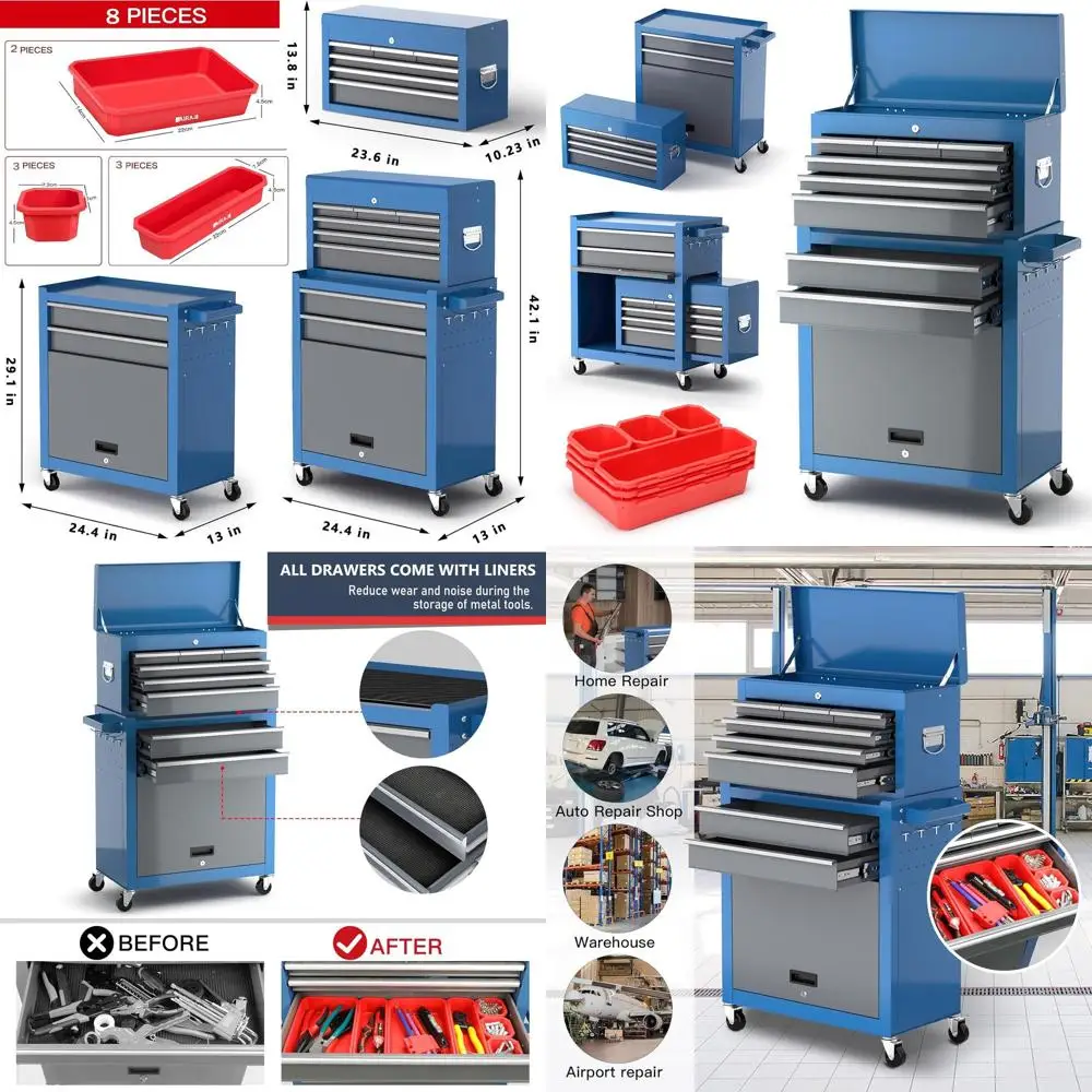 

42 Rolling Tool Chest with Detachable Top and Storage Solutions for Garage or Workshop