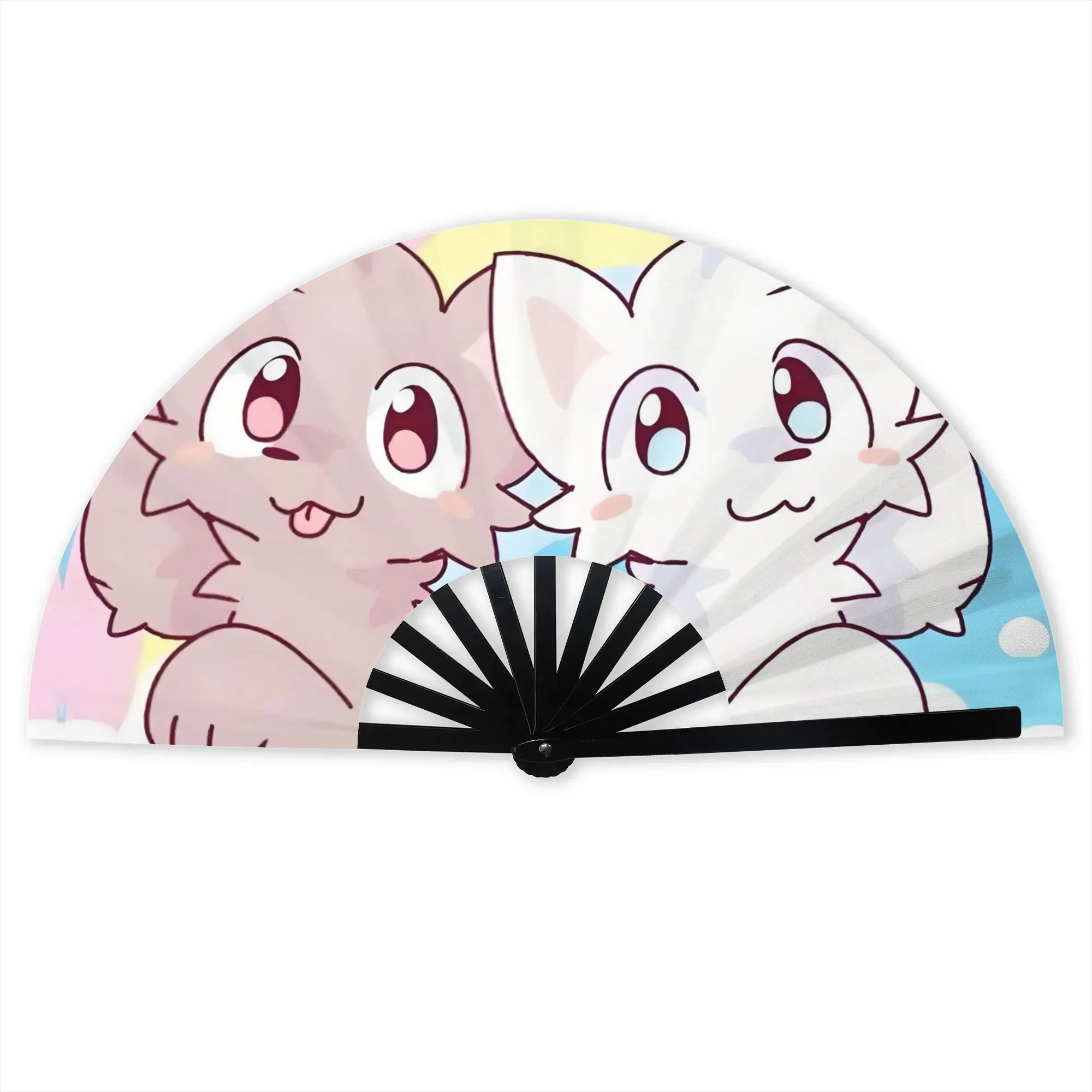 Boykisser Furry Couple Cat Stylish Hand Fan Women Kawaii  Printed Polyester Fan Trendy For Dancing Gift