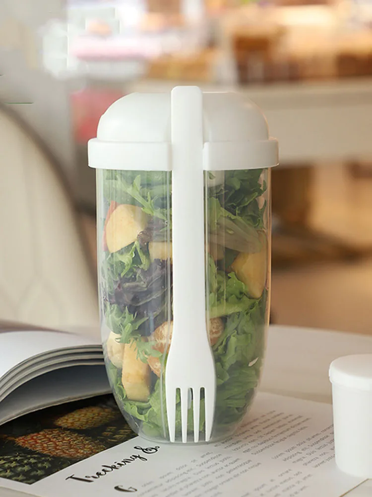 1PC/Portable Salad Cup Breakfast Salad Bowl with Fork School Lunch Box Food Storage Bento Box Yogurt Oatmeal Cereal Milk Cup