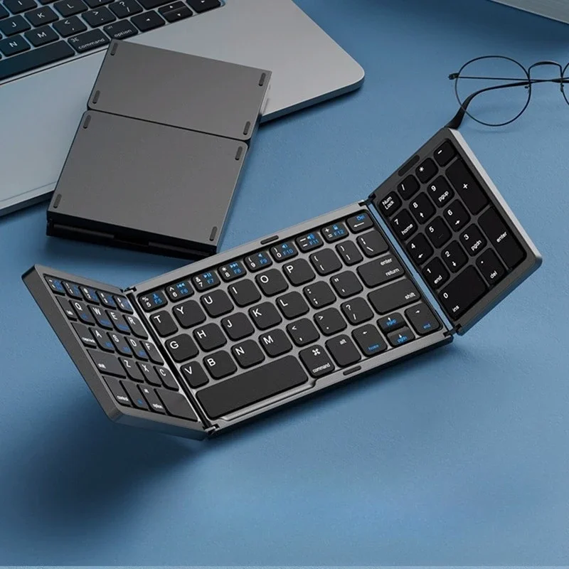 Triple folding keyboard, wireless bluetooth foldable keypad, suitable for desktop computers and notebooks