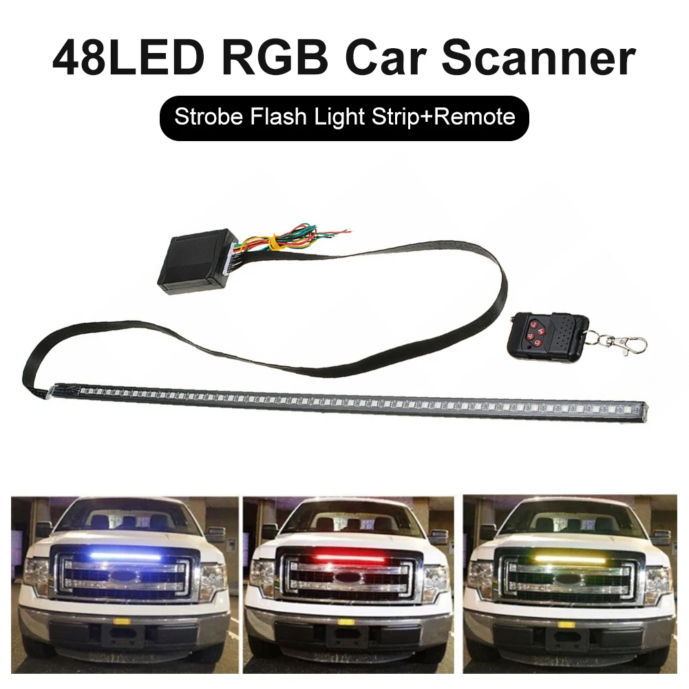 22 inç 48LED RGB araba tarayıcı şövalye binici Strobe flaş ışığı rgb flaş ritim tanıma ışık şeridi şerit + uzaktan