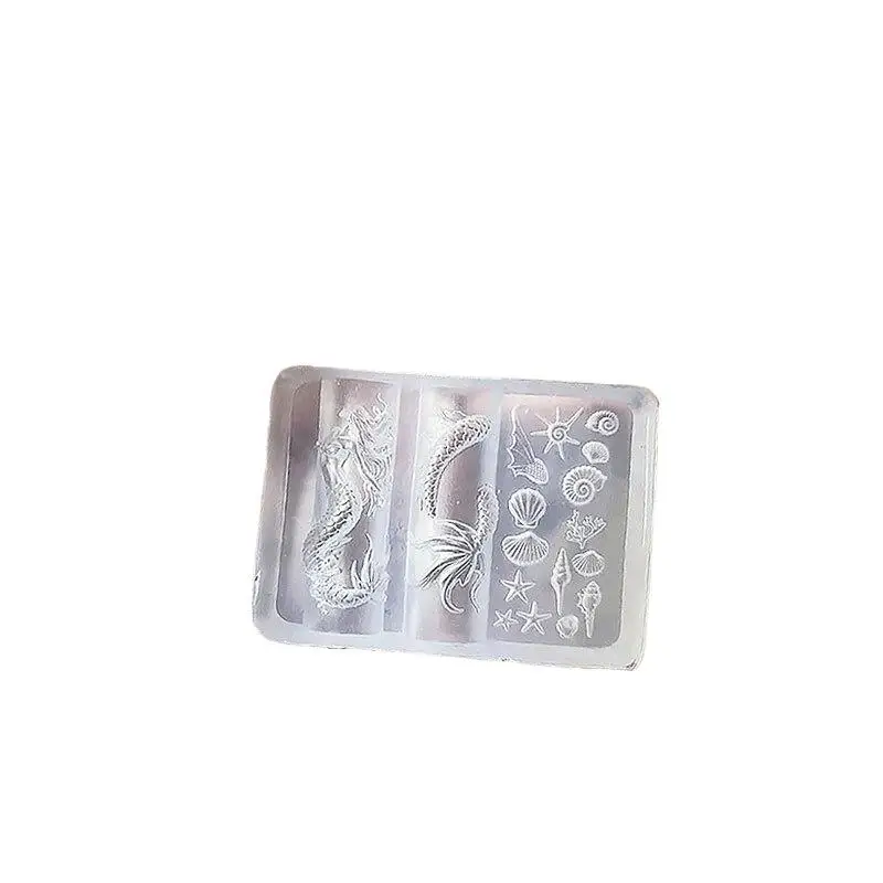 DIY 네일 아트 및 매니큐어 디자인을 위한 인어, 불가사리 및 조개 패턴이 있는 독특한 3D 실리콘 네일 몰드