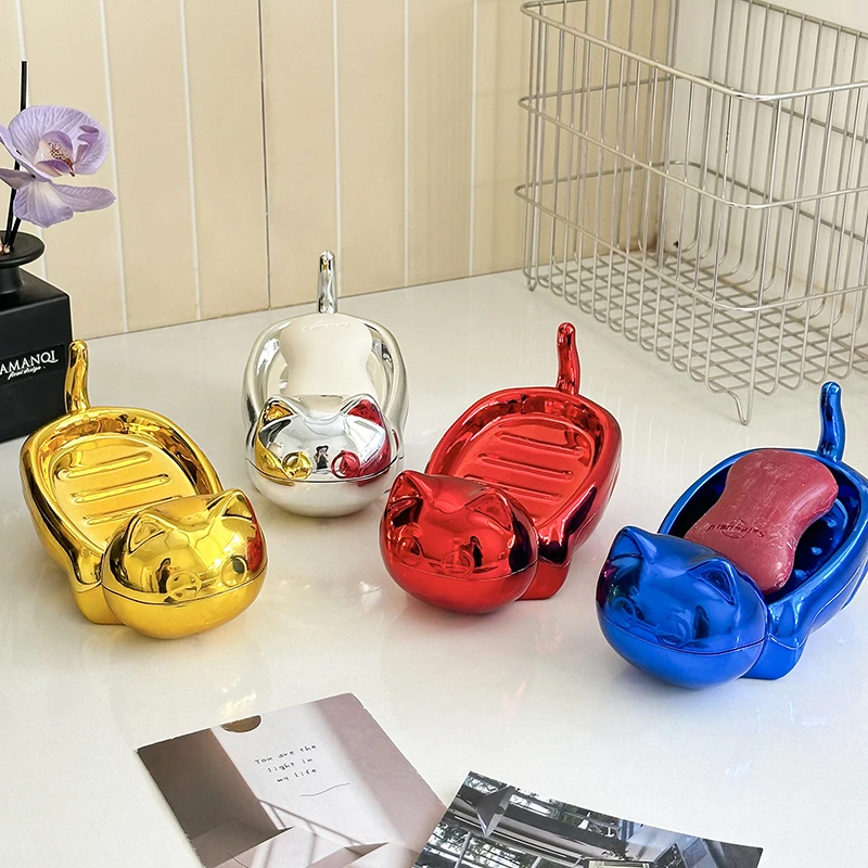 Cartoon Nette Galvani Big Eyed Katze Kreative Seife Box Reise Entwässerung Seife Box Badezimmer Pvc Rahmen Seife Halter