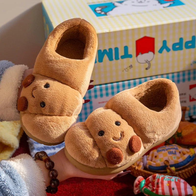 

For Couple Slipper Cute Croissant,french Fries, Meat Buns, Hamburgers Slippers Indoor Thickening Warm Plush Slippers Wintershoes