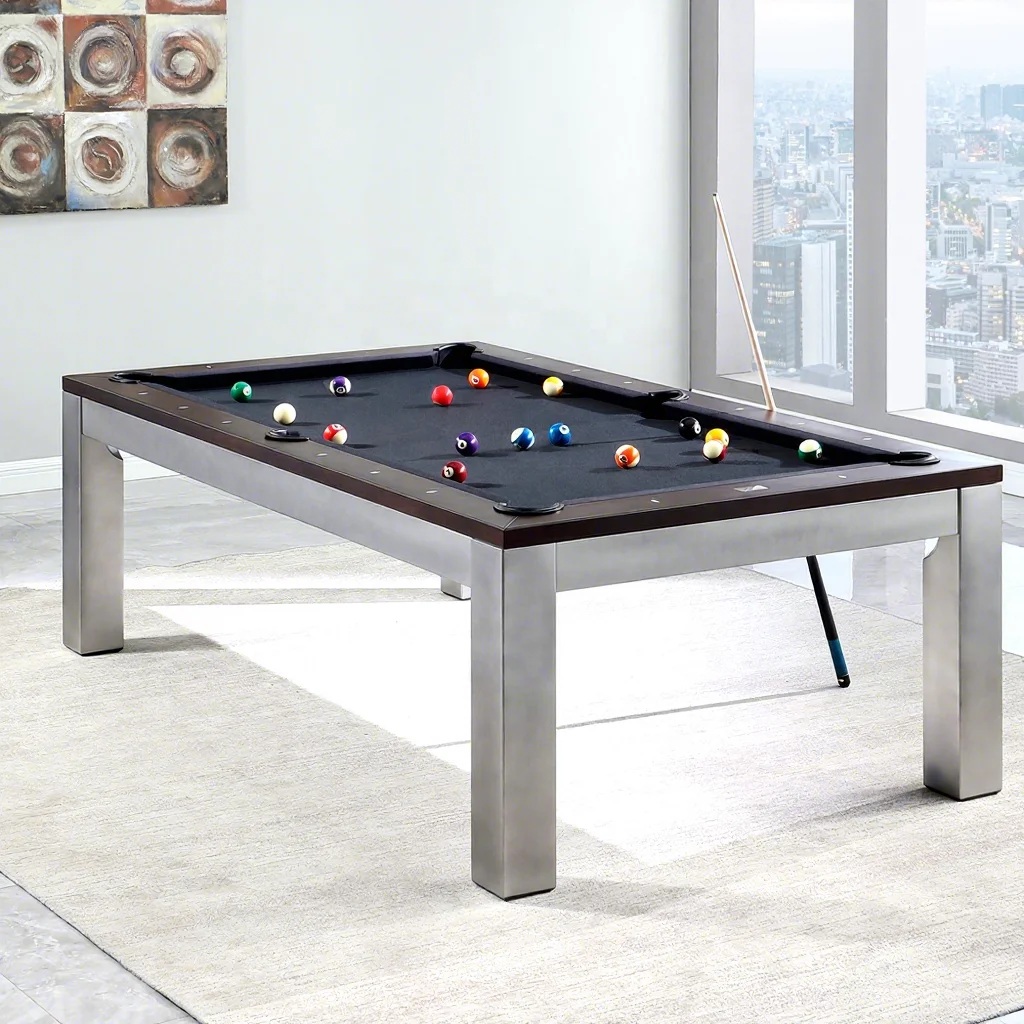 Solid Wood 6ft-9ft Multi Game & Dining Pool Table Leather Pockets Tournament Grade Customizable Colors for Home Entertainment