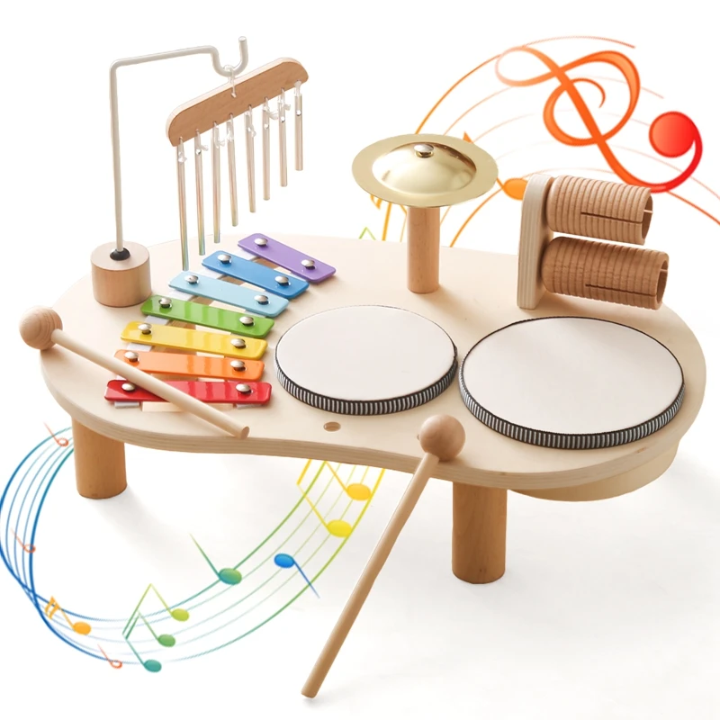 ของเล่นดนตรีไม้กลองเครื่องกระทบมัลติฟังก์ชั่นแปดเสียงเปียโน Montessori kado ulang tahun ของเล่น