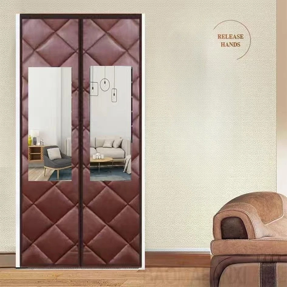 Magnetic Thermal Insulated Door Curtain Winter Quilted Thick PU Windproof Door Cover Visible Window Curtain Screen for Doorway