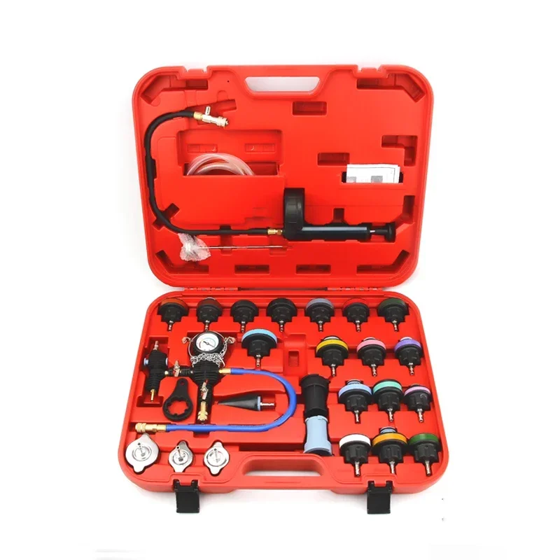 

28Pcs Automobile Water Tank Pressure Leak Detection Tool Set Coolant System Leak Detector with Gauge for Car Radiator Repair