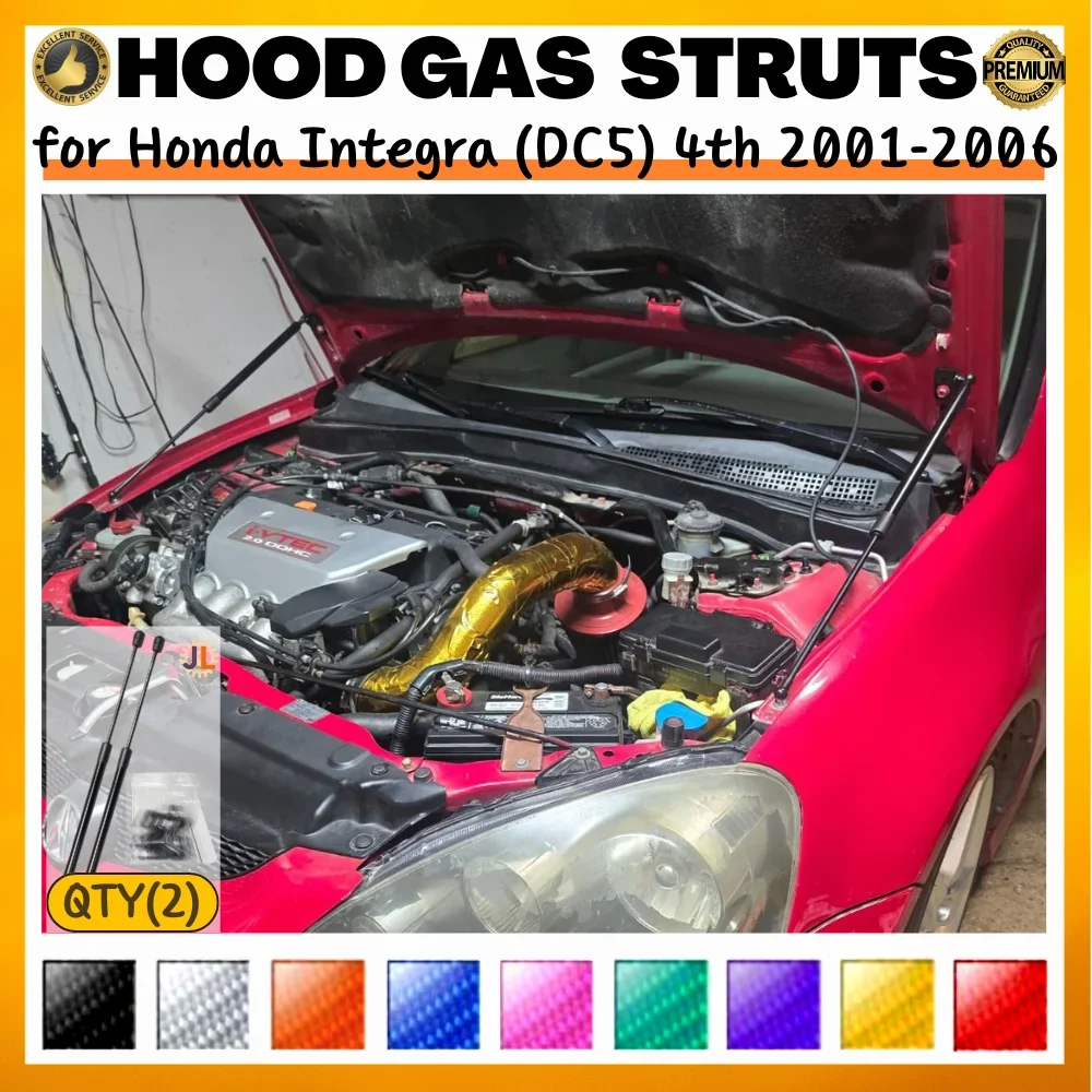 Qty(2) Hood Strut for Honda Integra (DC5) 4th for Acura RSX 2001-2006 Front Bonnet Modify Gas Spring Shock Absorber Lift Support