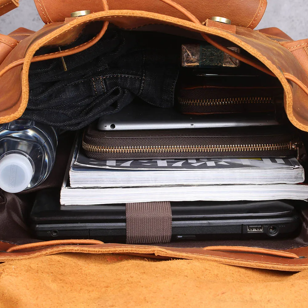 S.WORKER Vintage Echtleder-Rucksack Laptop-Tasche Lässige Crazy-Horse-Leder-Schultasche Outdoor-Reise-Weekender-Tasche – Detail 12