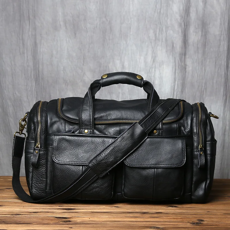 NZPJ Retro Herren Handgepäcktasche Leder Reisetasche Oberschicht Rindsleder Große Kapazität One Shoulder Messenger Bag Lässiger Laptop – Detail 17