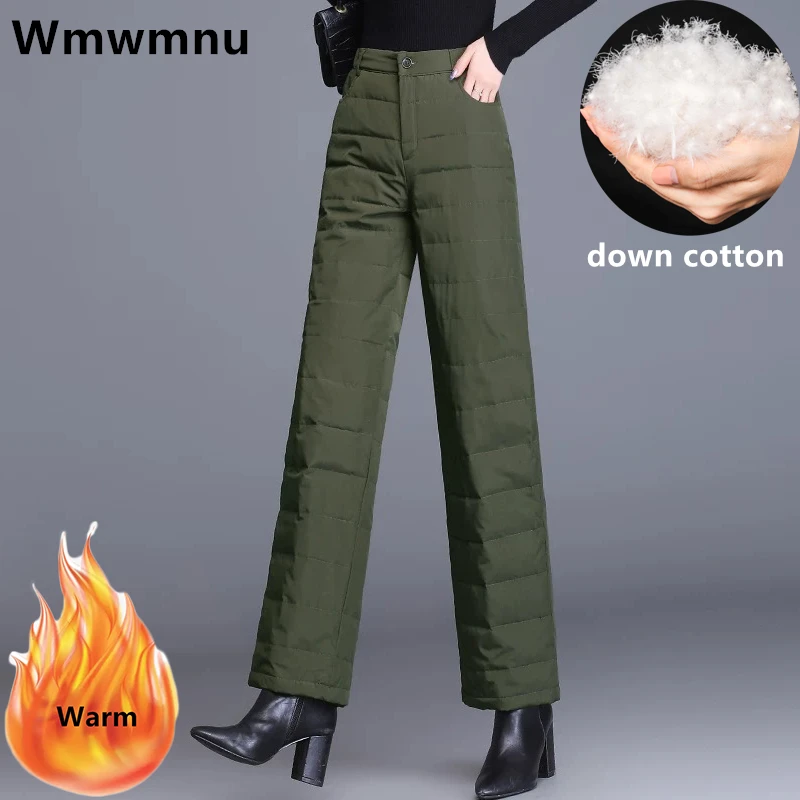 Women\'s Winter Down Cotton Padded Wide Leg Pants Casual Thicken Oversized 4xl High Waist Pantalon Warm Straight Baggy Trousers