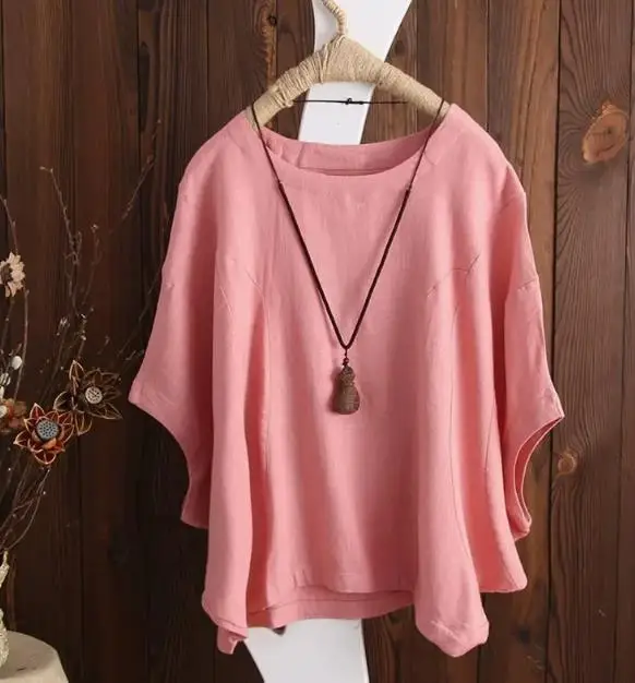 

Summer New Fashion Elegant Temperament Style Solid Color Simple Round Neck Loose Bat Sleeve Design Women's T-Shirt Top