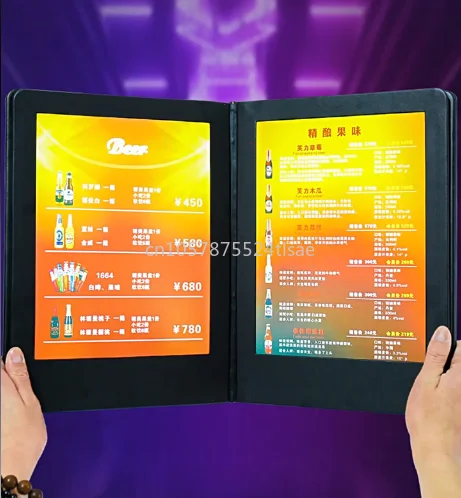 Restaurant/Bar, Customized Easy to Close Automatic Induction Single Side Multi-sided Light Emitting Diode Menu