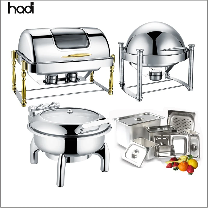 Cheap kitchen equipment stainless steel chaffing stove shaving dish food warmers hot pot chafing dish buffet set