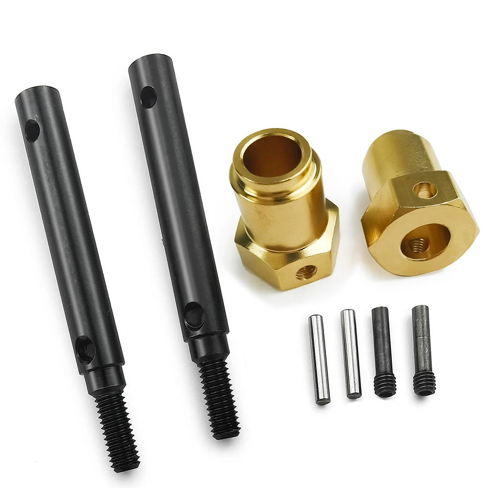 AXSPEED Brass Extended Wheel Hubs Hex Pins Steel Stub Axle Portal Drive +14.5mm for 1/10 RC Crawler TRX4 Bronco 4WD Part