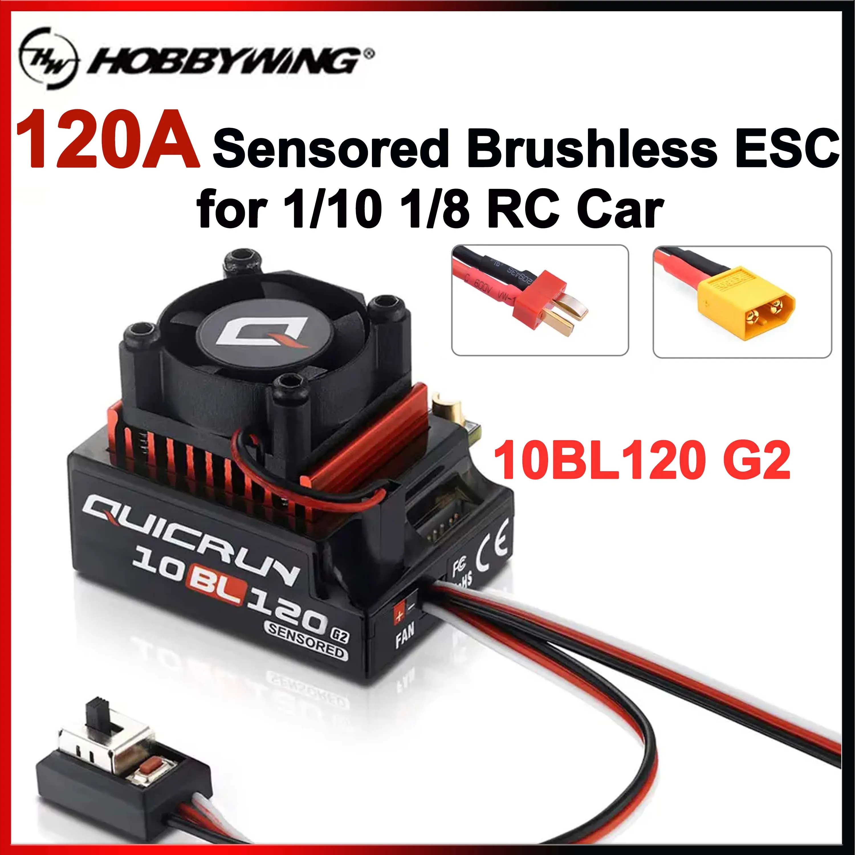 

Hobbywing QUICRUN Sensored 10BL120 G2 120A Brushless ESC Speed Controller 2-3S Lipo for 1/10 1/8 RC Car Touring Buggy Drift