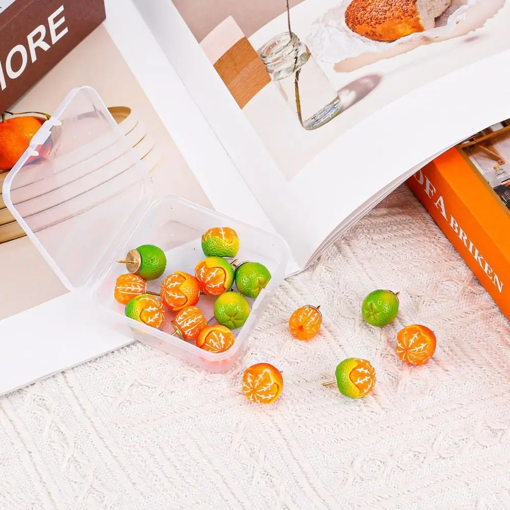 15 pz portatile creativo simulato frutta puntine fai da te riutilizzabili puntine arancioni carino con scatola borchie decorative bacheca di sughero