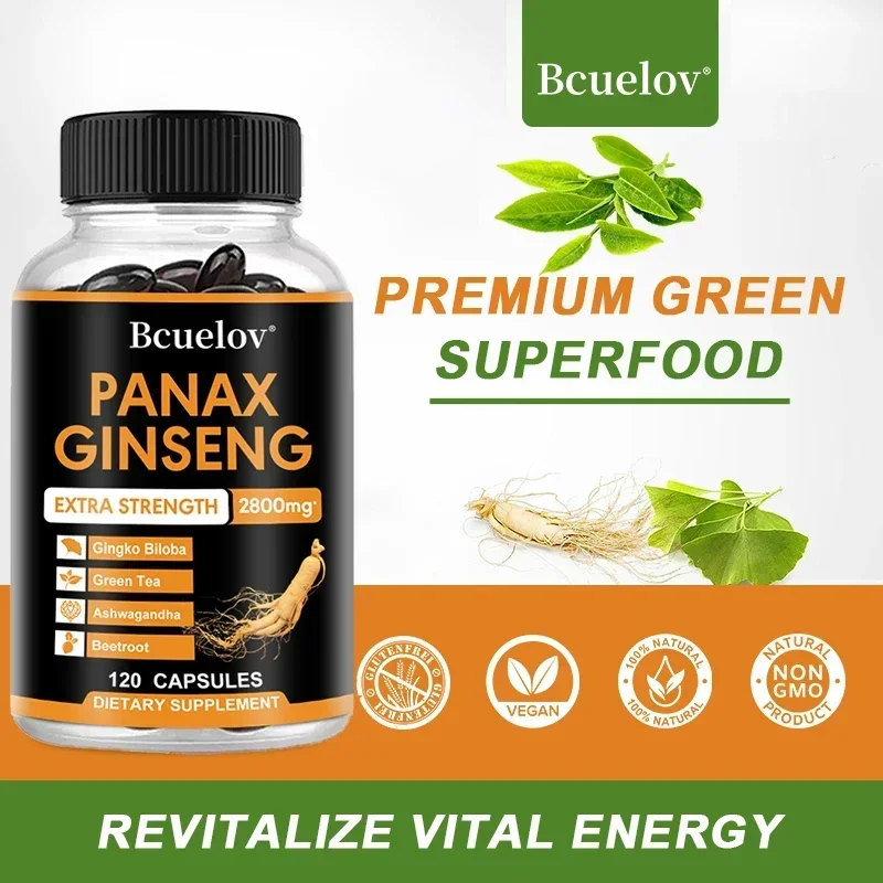 Cápsulas de extracto de ginseng rojo: suplemento energético que ayuda con el rendimiento deportivo, la fuerza muscular mejora la resistencia y la resistencia