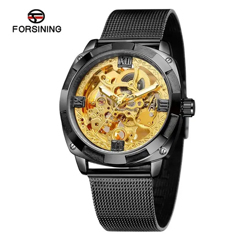 Official brand free shippingMen's Automatic Fashion Hollowed-out Waterproof Mesh Belt Carved Mechanical Watch