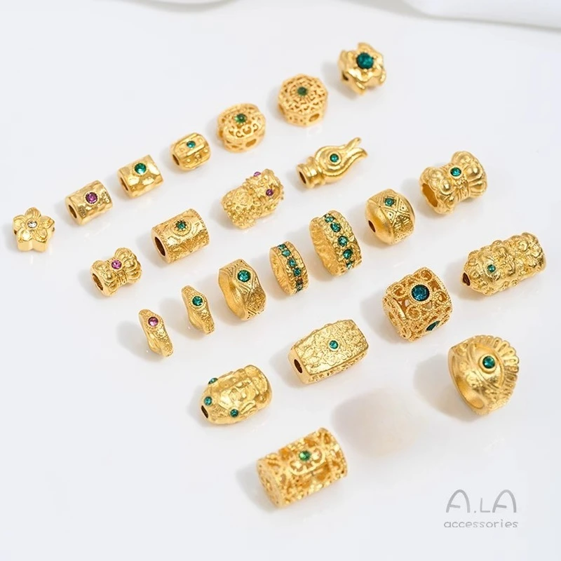 Vietnamese Sand Gold Accessories Green Diamond Bead Spacer Running Ring Cylindrical Barrel Bead Back Cloud Spacer Beaded Jewelry