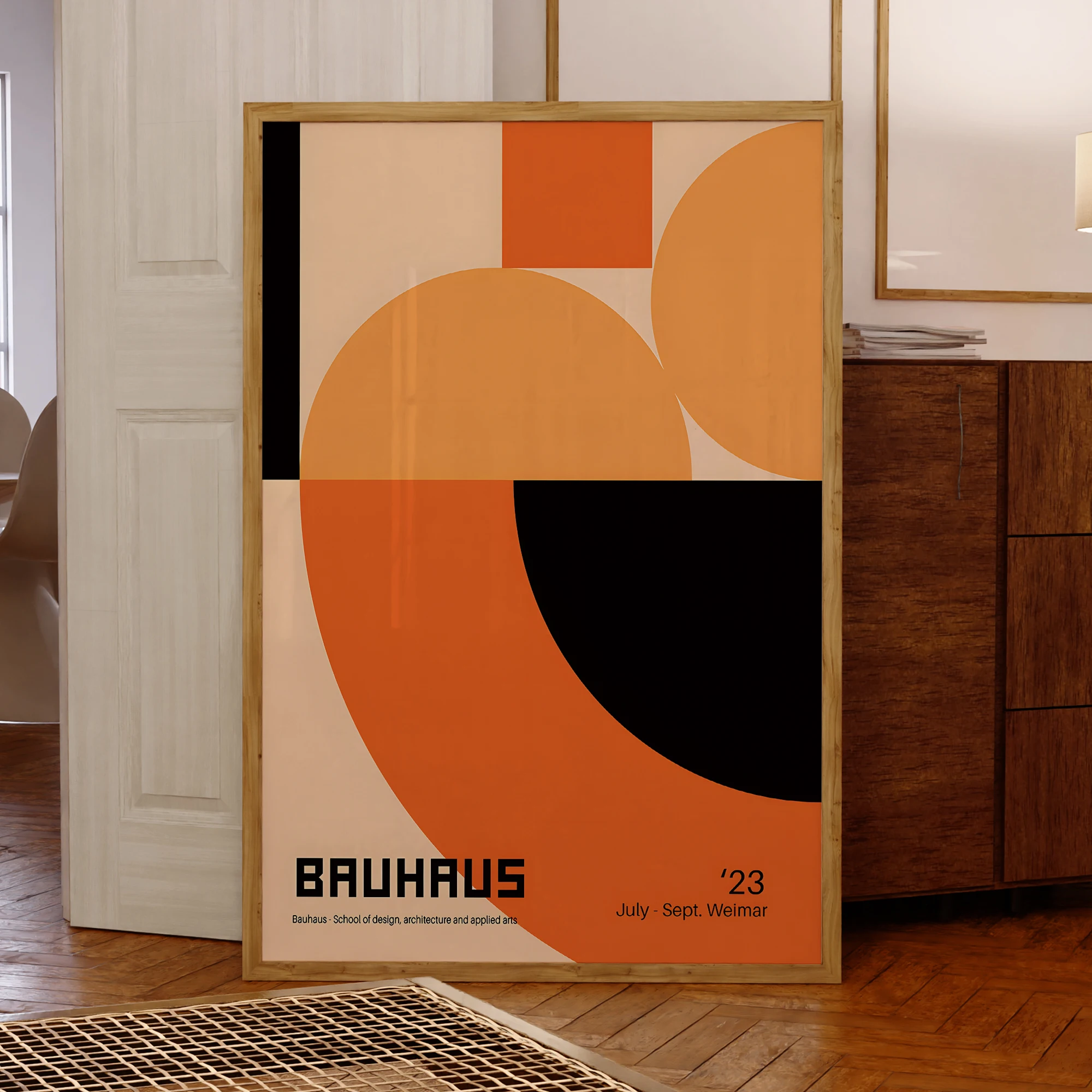 Modern Geometry Bauhaus School Orange Wall Art Prints Aluminum Frame Canvas Painting Poster Picture For Living Room Home Decor