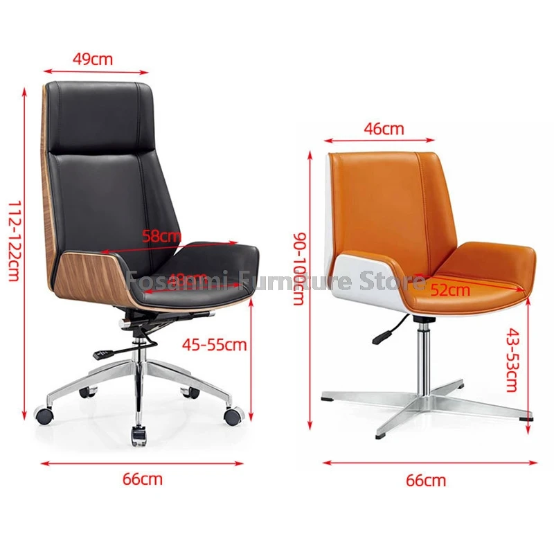 เก้าอี้ล้อเลื่อนสํานักงานหนัง Boss ผู้จัดการพร้อมโครงไม้ปรับความสูงได้ตามหลักสรีรศาสตร์เก้าอี้คอมพิวเตอร์แสนสบายเก้าอี้โต๊ะบ้านหรูหรา