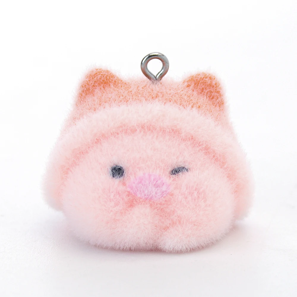 20 PCS 3D Flocking Pig in a Hat Charms Dolls Pendants  for Necklace Earrings Jewelry Making DIY Handmade Accessories Wholesale