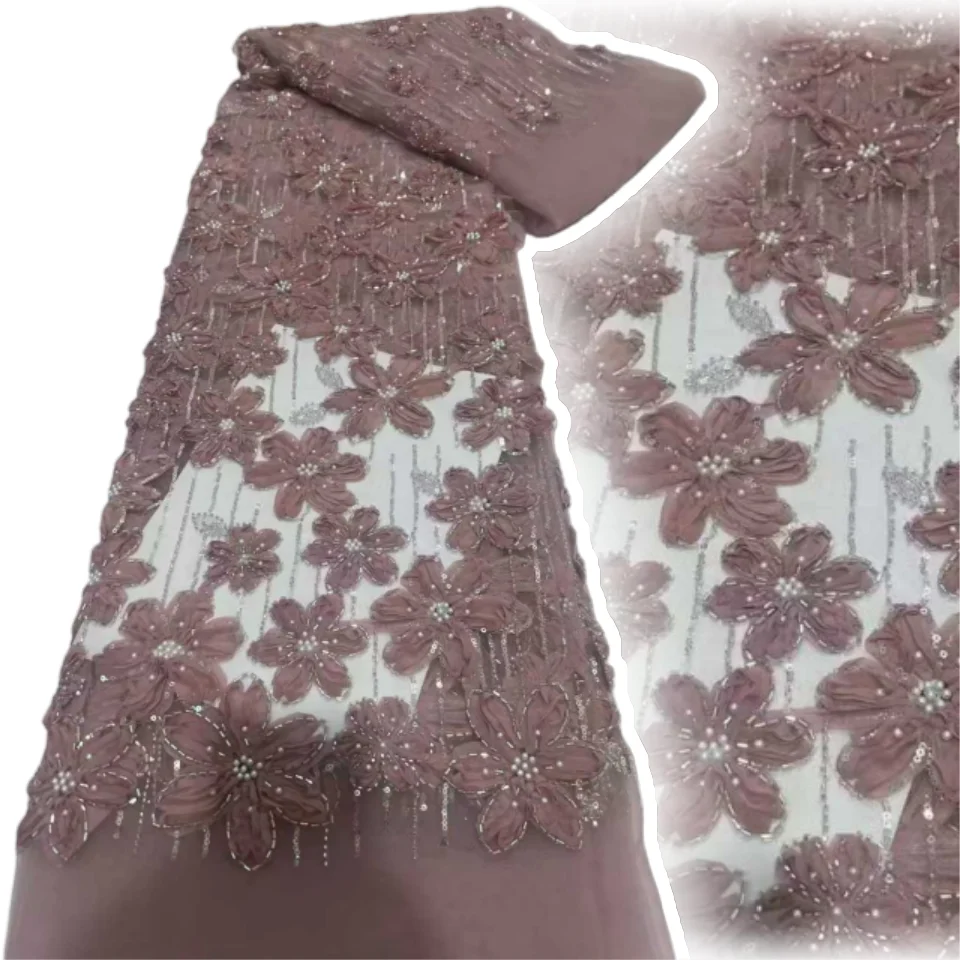 

Африканская кружевная ткань с блестками и бисером, 2022, высокое качество, кружевная ткань с французской вышивкой и бисером для нигерийского свадебного шитья CC1726