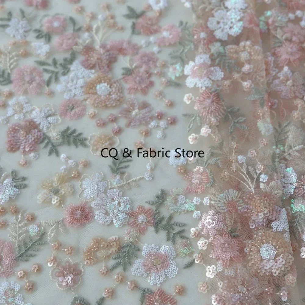 

Sparkling 3D Floral Lace Fabric with Glitters for Cheongsam and Formal Dresses Designer Fabric