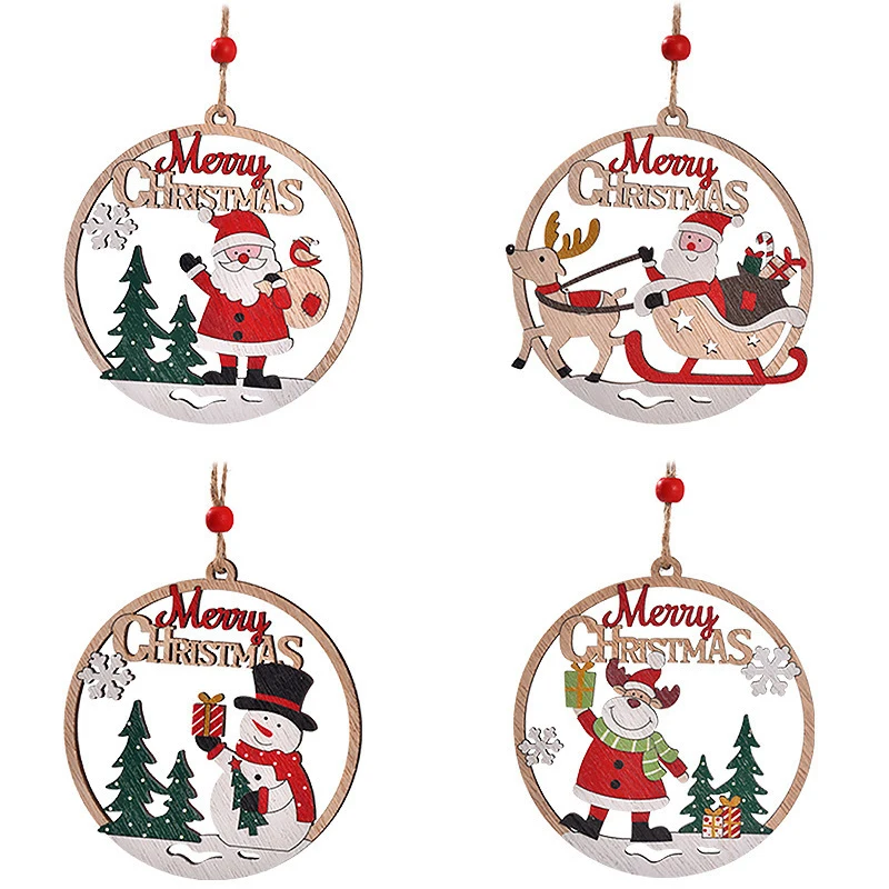 1Pc Christmas Wooden Pendant Xmas Tree Hanging Ornaments Reindeer Christmas Decor Gingerbread Holiday New Year Decorations