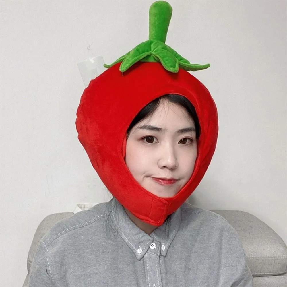 Kreativer Niedlicher Tomatenförmiger Plüschhut Flauschiges Superweiches Frucht-Kuscheltier Cartoon Warme Ohrenklappe Mütze Halloween-Kostüm