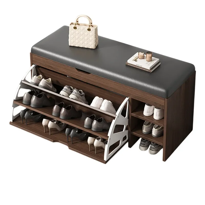 Narrow Entryway Shoe Bench with Storage Compact Shoe Rack Stool Integrated Seating for Hallway Home Organization