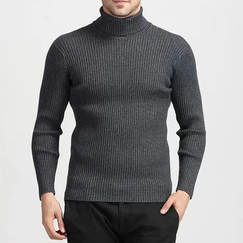 

Solid Color Sweater Stylish Men's Turtleneck Sweater Warm High Neck Pullover Slim Fit Knit Shirt for Autumn Winter Lightweight