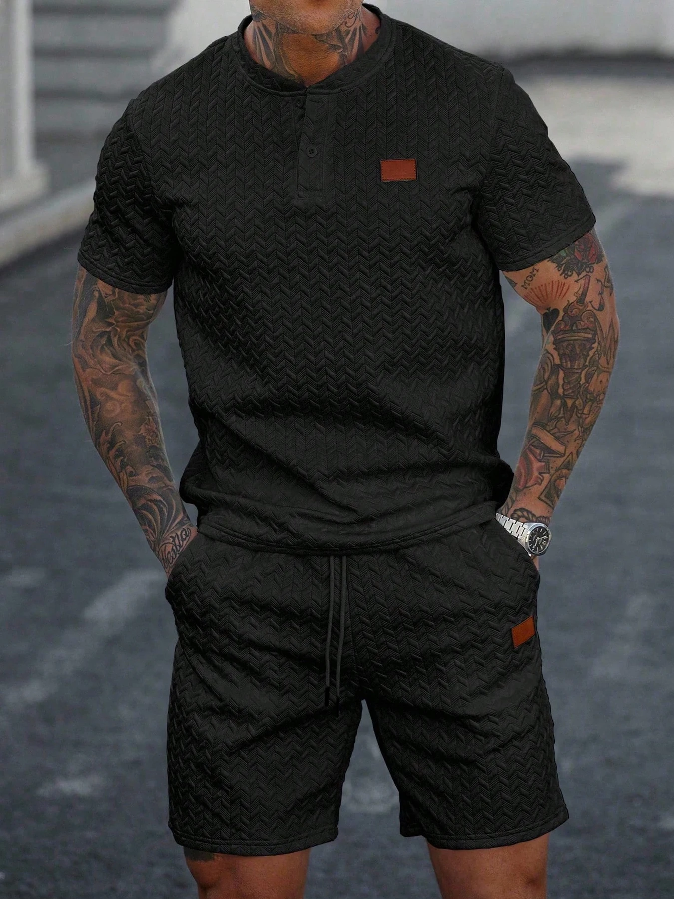 New Summer Casual Sports Shorts: Featuring a knitted, slightly stretchy jacquard design, these solid-color shorts offer a simple - view 2