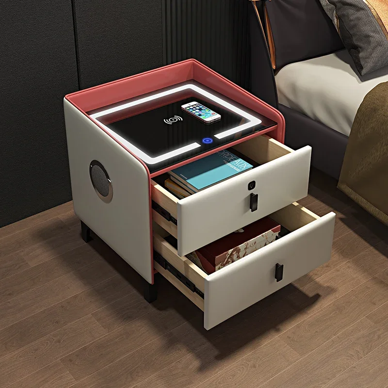 Compact Storage Nightstand Modern Mobile Bedside Cabinet Multifunctional Dresser Organizer for Bedroom Indoor Home Furniture