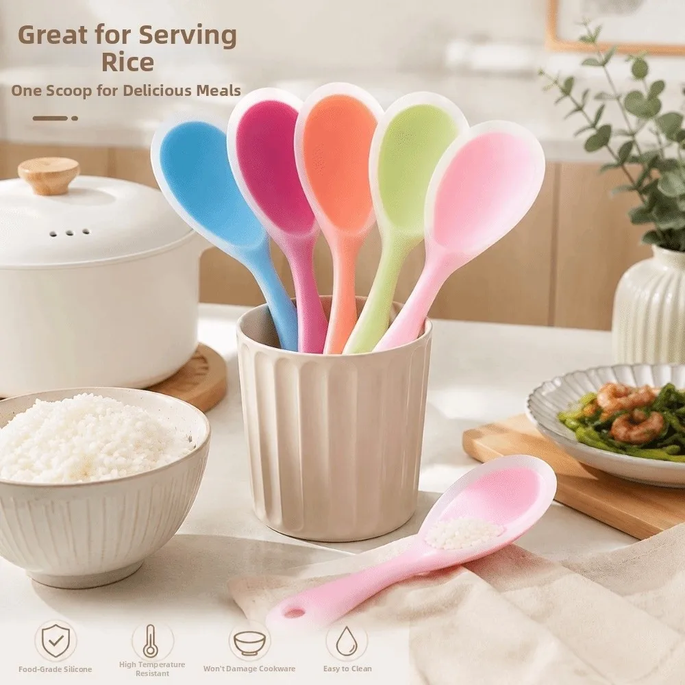 Multifunctional Non-Stick Silicone Rice Spoons Heat Resistant Pot-Safe Kitchen Utensils Food Grade Rice Paddle Kitchen Cooking
