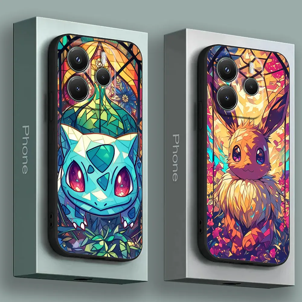 Bulbasaur Eevee Pokemons خمر الزجاج جراب هاتف ل Xiaomi Redmi 14C 12C 10C 13C Redmi ملاحظة 14 13 12 11 10 برو زائد 11S غطاء #1