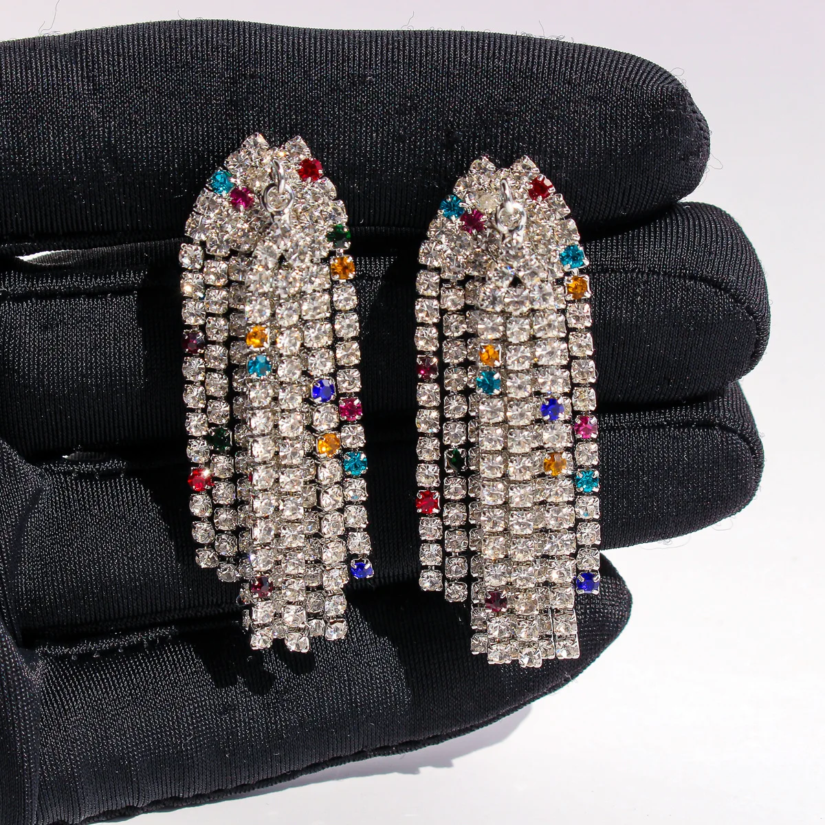 Colored zircon chain layered smart tassel earrings banquet daily sparkling ear accessory for lady