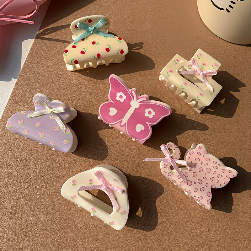 

Korean Small Flower Hair Clip Mini Butterfly Accessories Back Hair Claw Grip Cartoon Hairpin for Women
