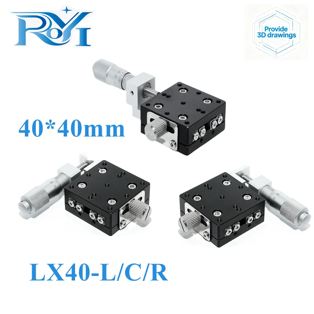 X Axis Series 40×40mm LX40-L/C/R Knob Micrometer Sliding Stage Cross Guide Rail Type Platform Manual Displacement Sliding Table