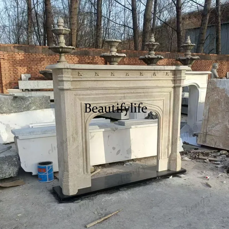 Marble fireplace American retro travertine fireplace Living room decorative fireplace Stone carving mantel
