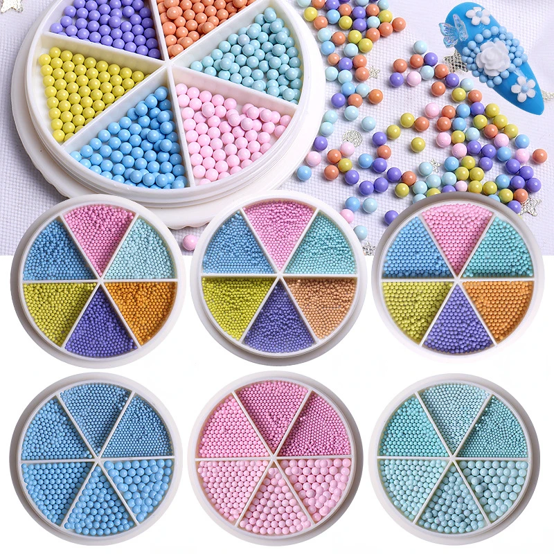 

6 Grids 3D Macaron Caviar Balls Nails Decorations Mixed-Size Steel Beads Parts Coloful Acrylic Bead DIY Nail Art Accessory 1-3mm