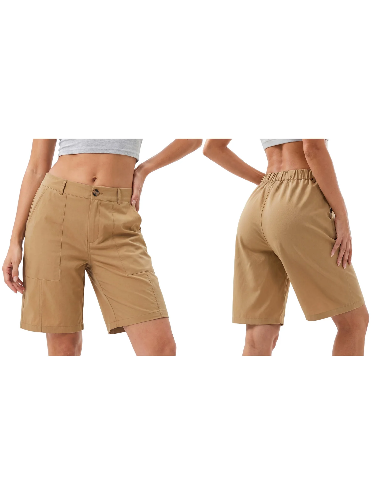Sommer-Bermudashorts für Damen, lockere, lässige, einfarbige, knielange Shorts mit hoher Taille, Shorts zum Ausgehen – Detail 5