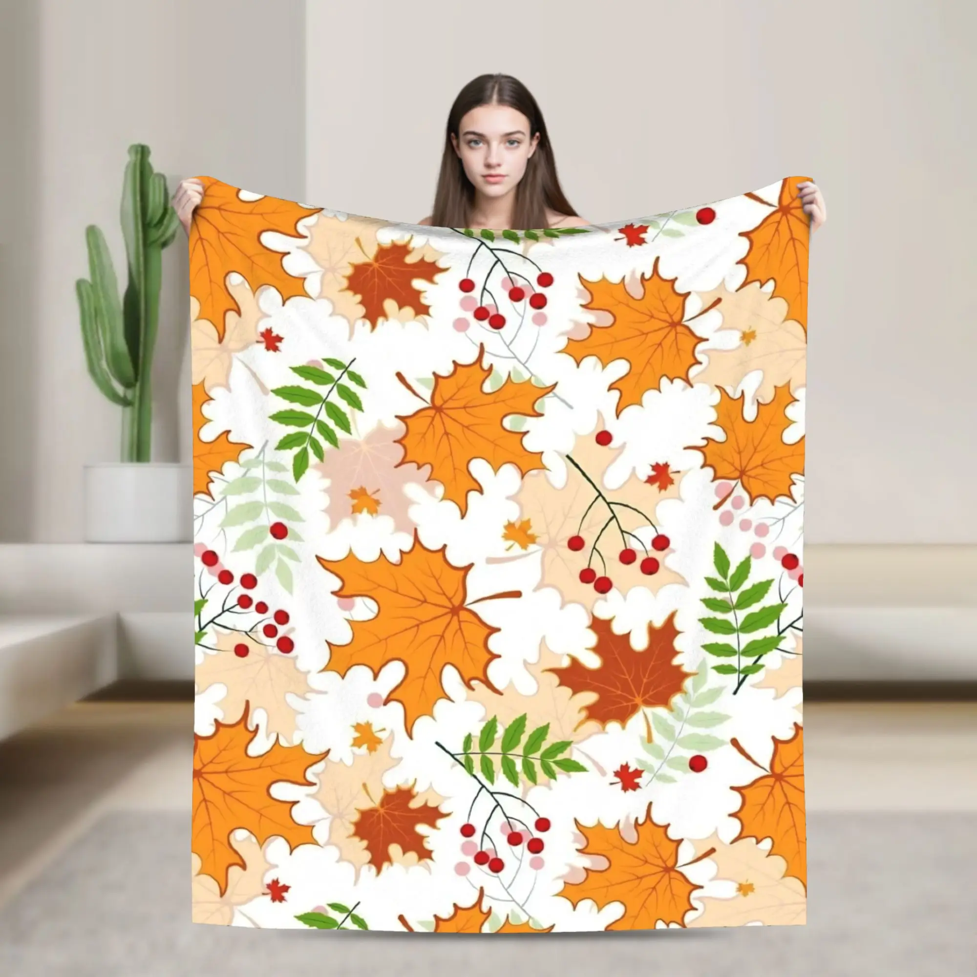 Maple Fallen Leaves Knitted Blanket Flannel  Lightweight Throw Blanket for Car Sofa Couch Bedroom Quilt